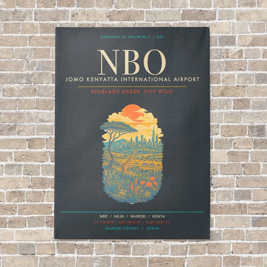 Jomo Kenyatta International Airport Nairobi NBO - Canvas Framed - Gray