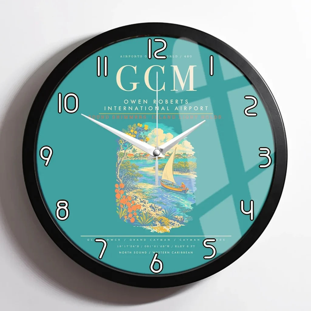 Owen Roberts International Airport GCM Wall-Clock Framed - Turquoise