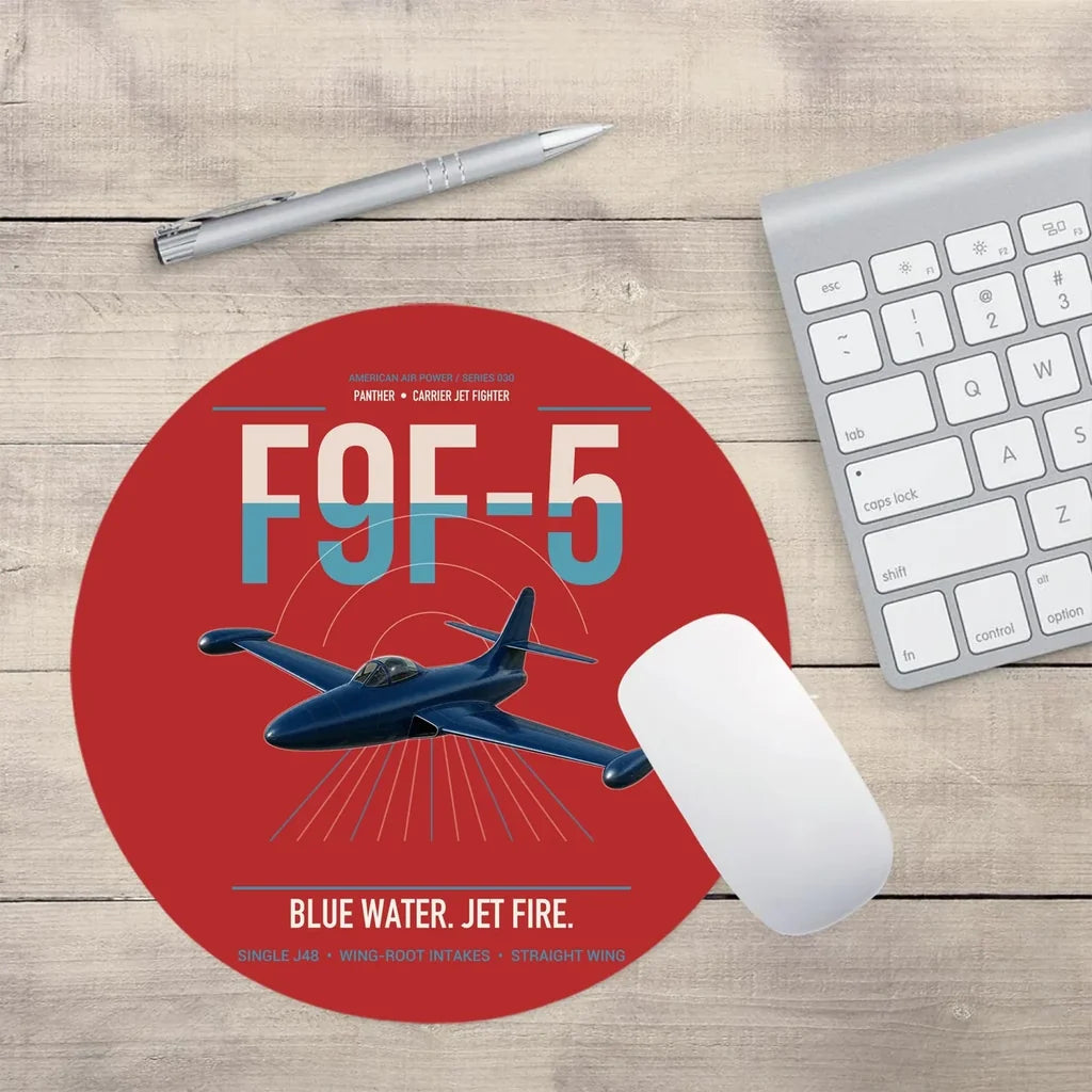 F9F-5 Panther design on red round mouse pad