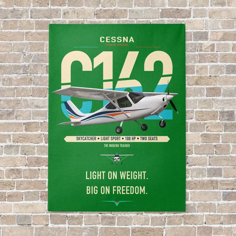 Cessna 162 Skycatcher vertical canvas print - no frame - green background