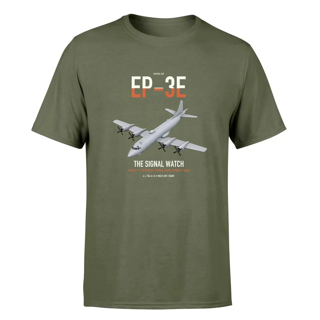 EP-3E ARIES II design on green army double-side t-shirt, single-side print