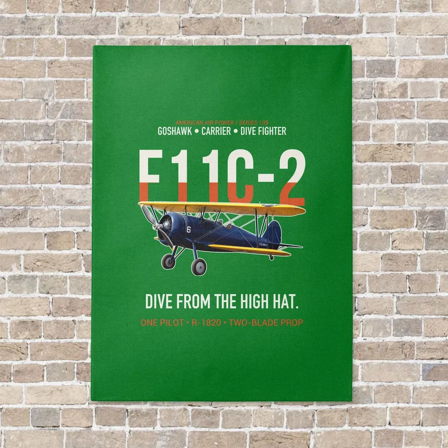 F11C-2 Goshawk Dive from the High Hat vertical canvas print - no frame - green background