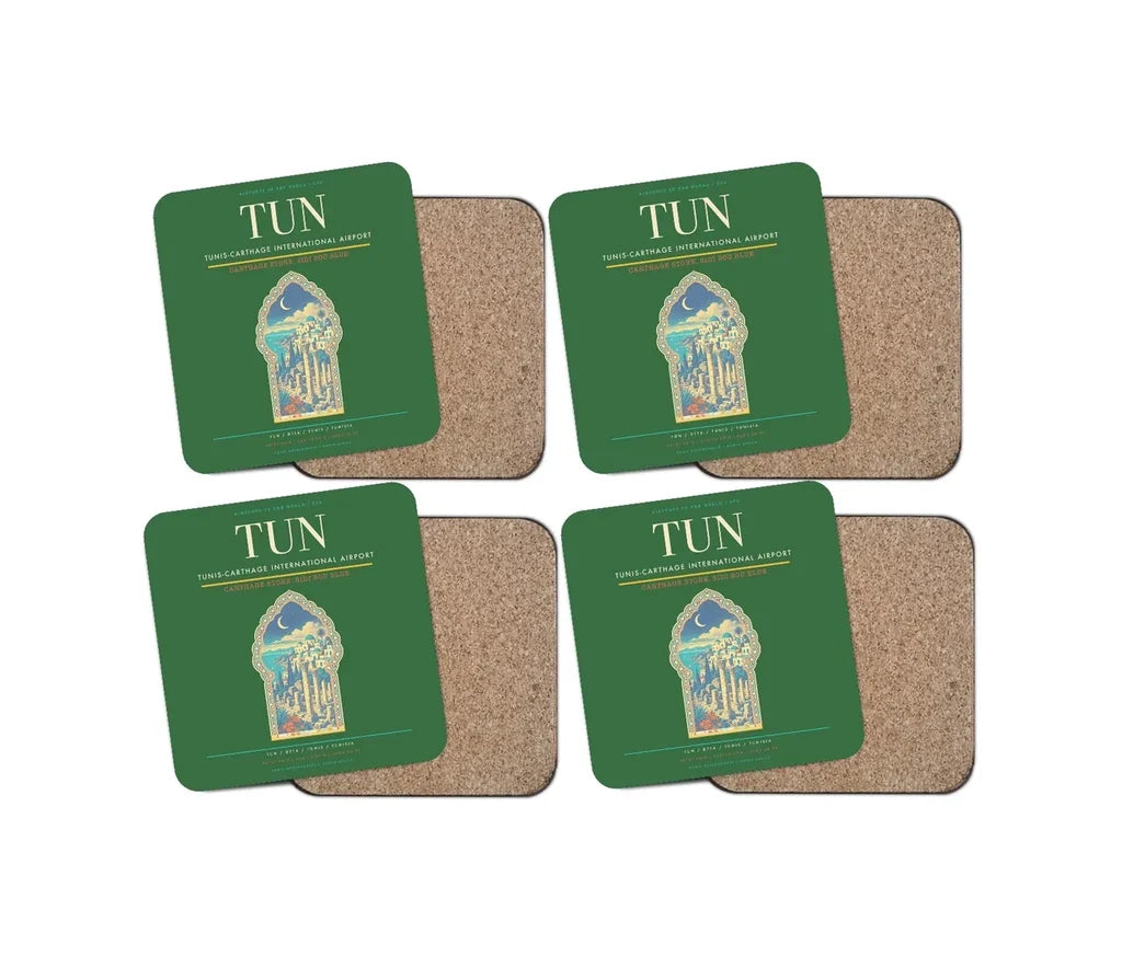 Tunis-Carthage International Airport (TUN) design on green 4 pieces set coaster