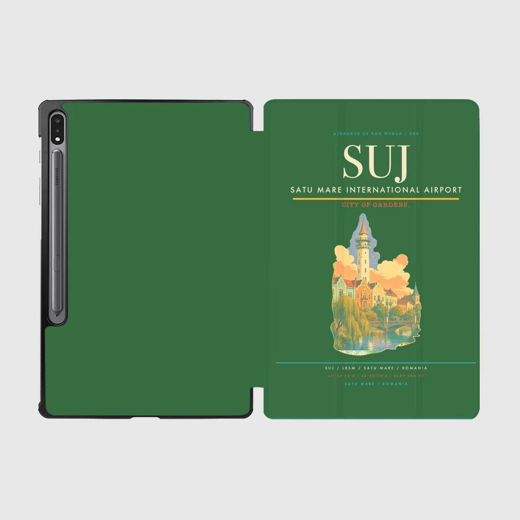 Satu Mare International Airport (SUJ) design on green samsung tablet tablet case