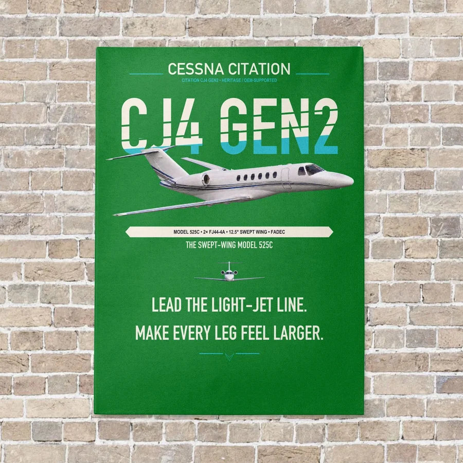 Cessna Citation CJ4 Gen2 vertical canvas print - no frame - green background