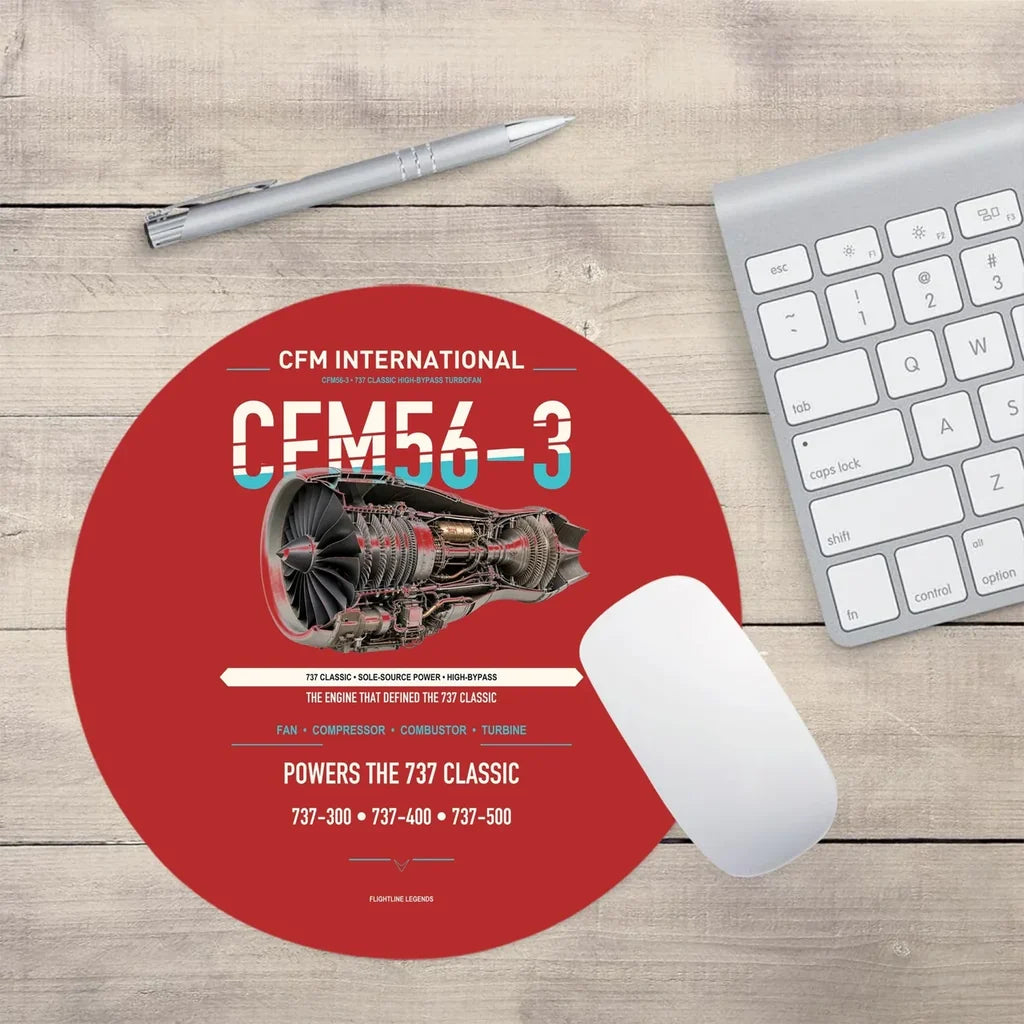 CFM56-3 design on red round mouse pad