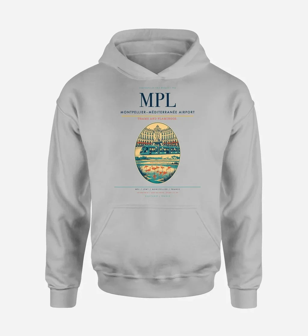 Montpellier–Méditerranée Airport (MPL) design on light gray hoodie single-side print