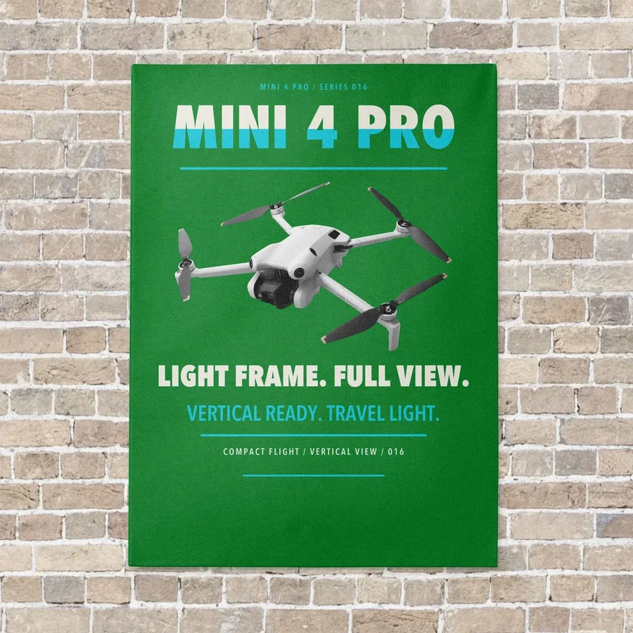 DJI Mini 4 Pro vertical canvas print - no frame - green background