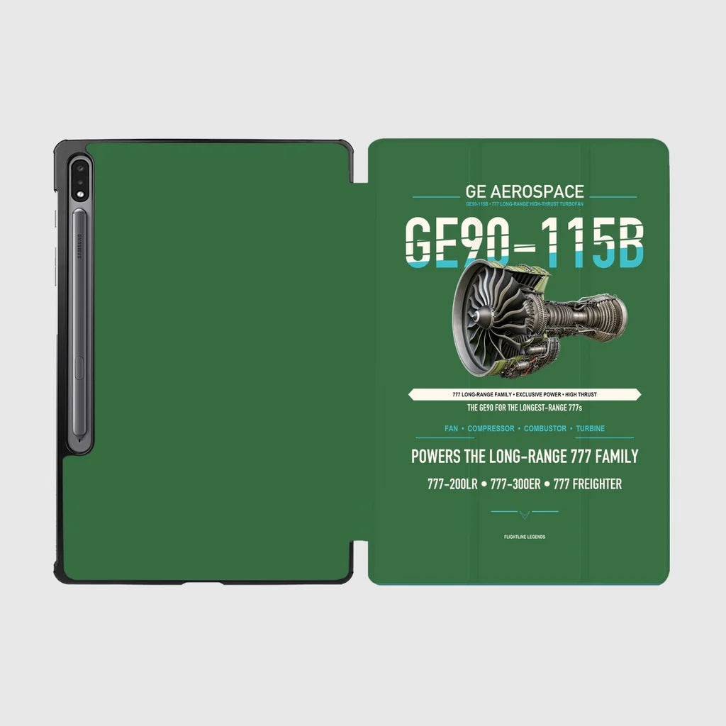 GE90-115B design on green samsung tablet tablet case