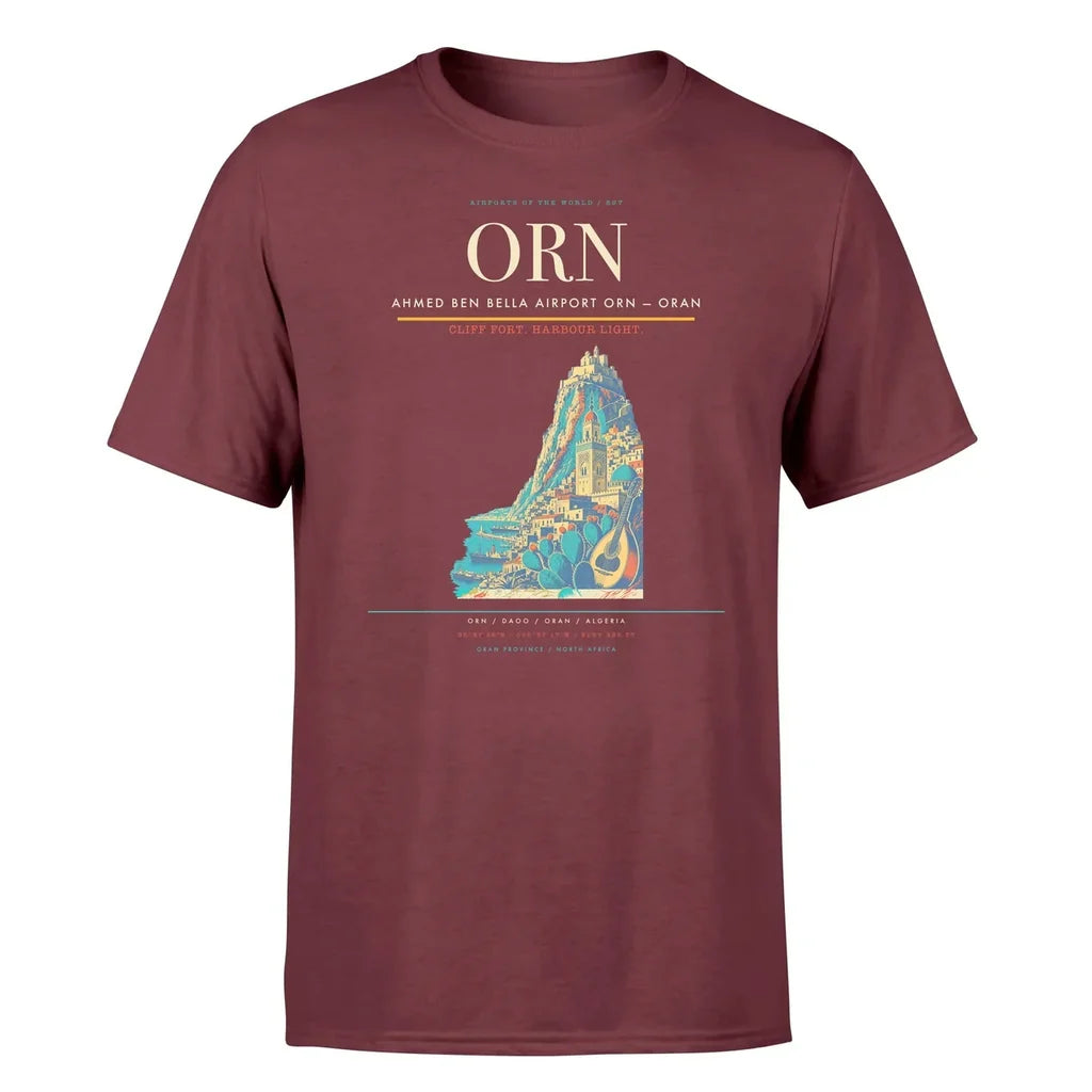 Ahmed Ben Bella Airport (ORN) T-Shirt single-side front print in Dark Red | ahmed-ben-bella-airport-orn-double-side-t-shirt