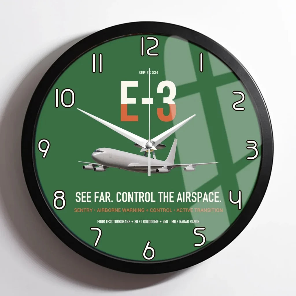 E-3 Sentry AWACS design on green framed wall clock