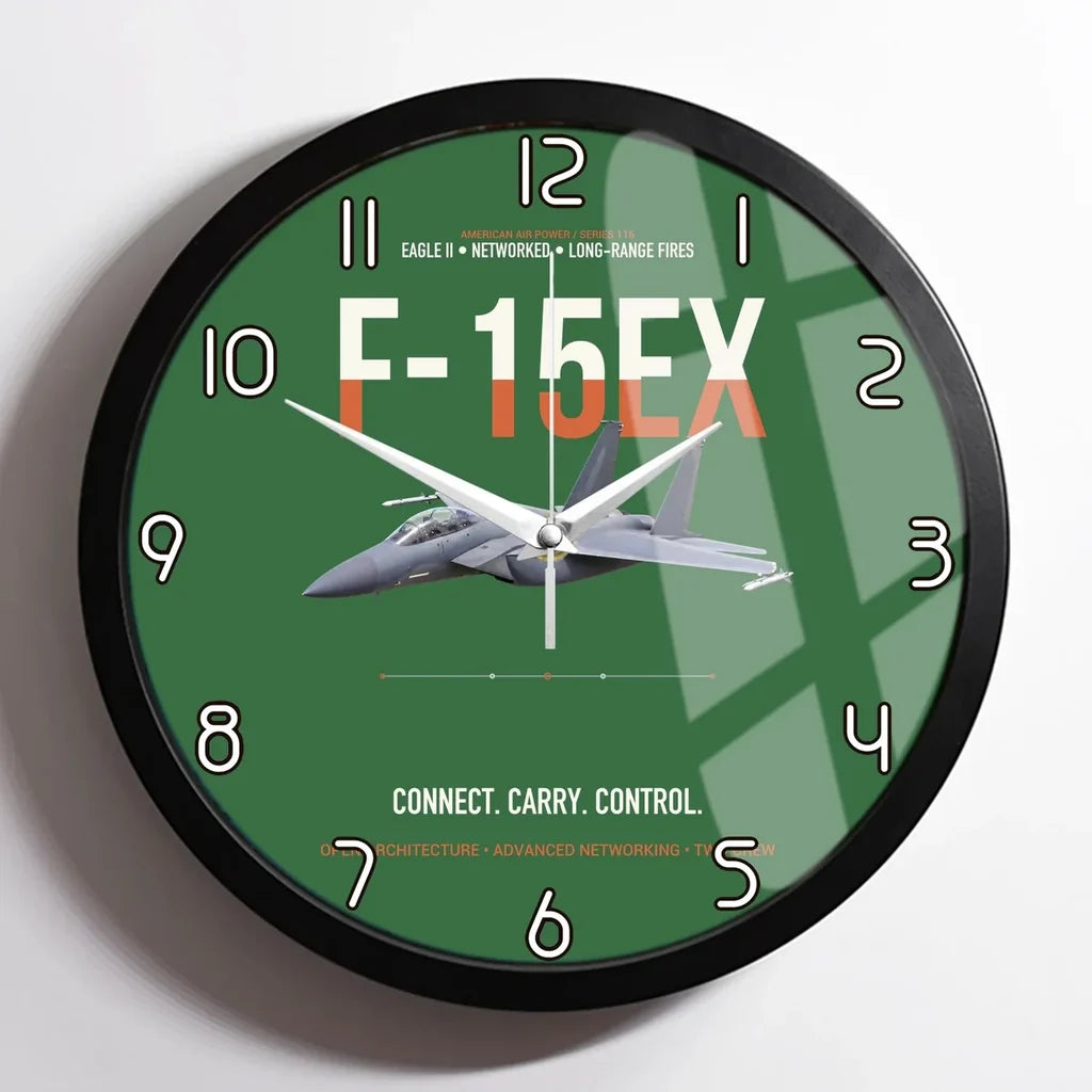 F-15EX Eagle II Connect Carry Control design on green framed wall clock