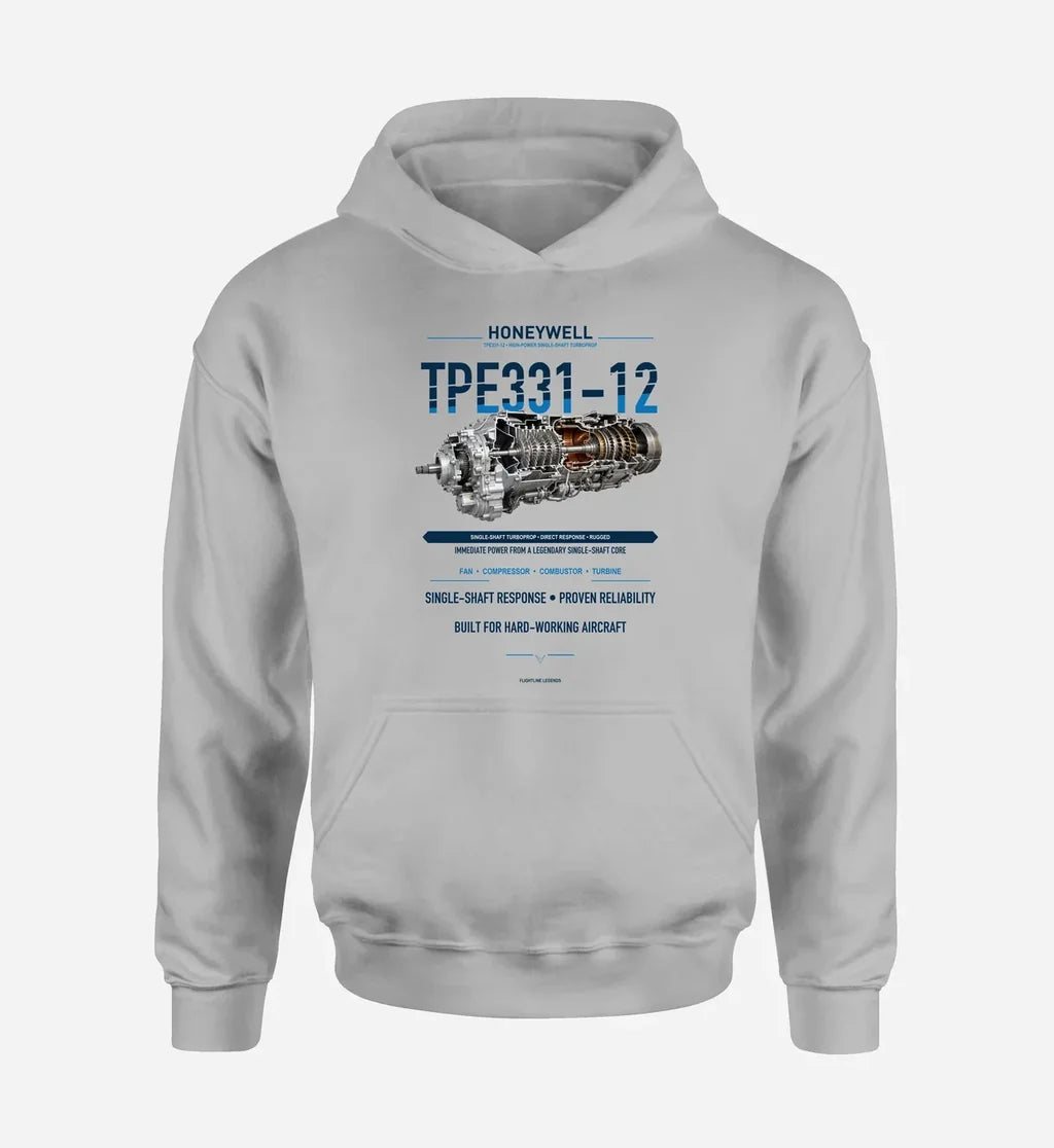 TPE331-12 design on light gray hoodie single side