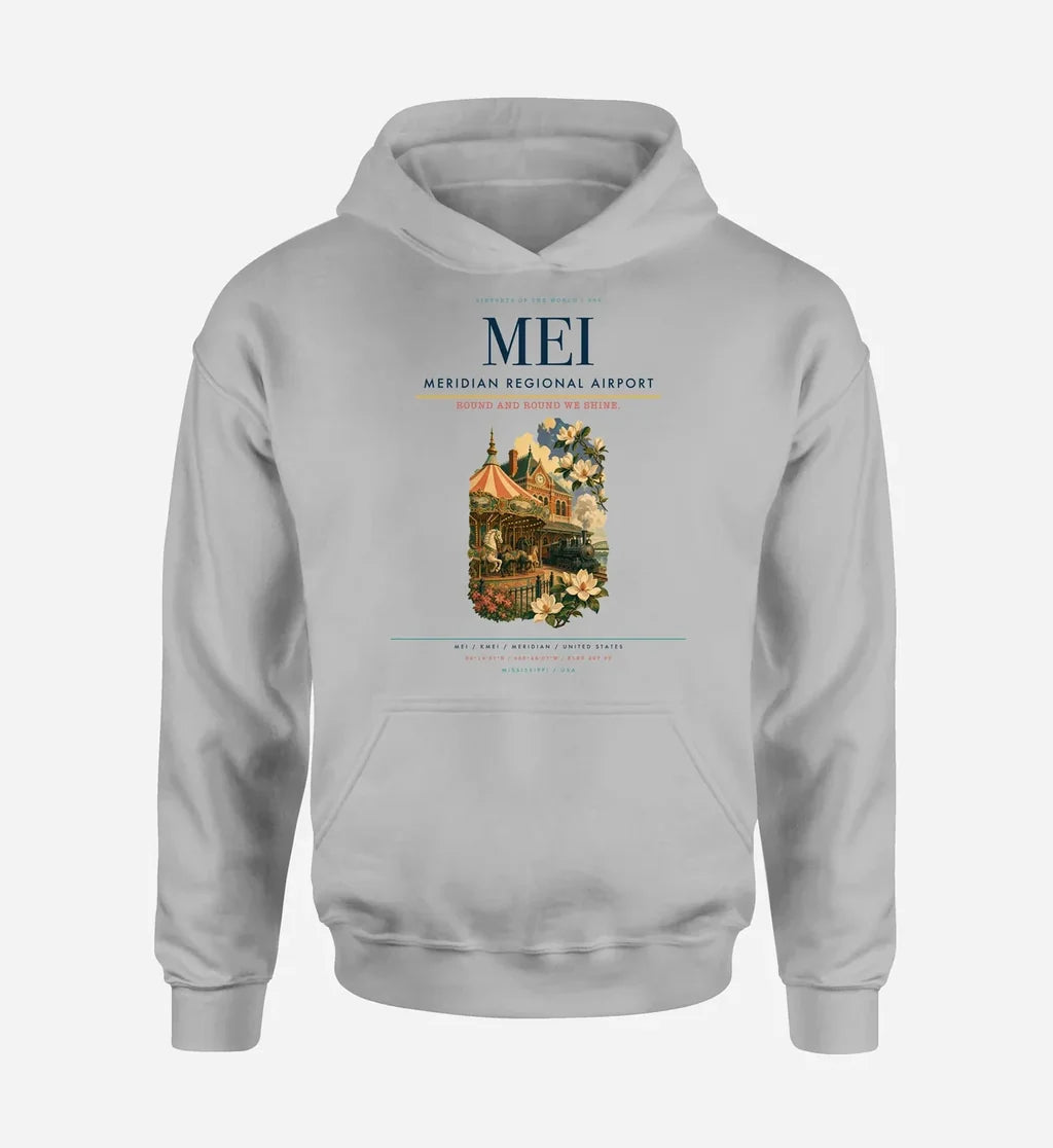 Meridian Regional Airport (MEI) design on light gray hoodie single-side print