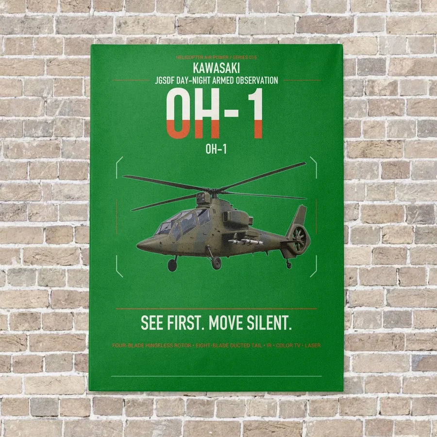 Kawasaki OH-1 vertical canvas print - no frame - green background