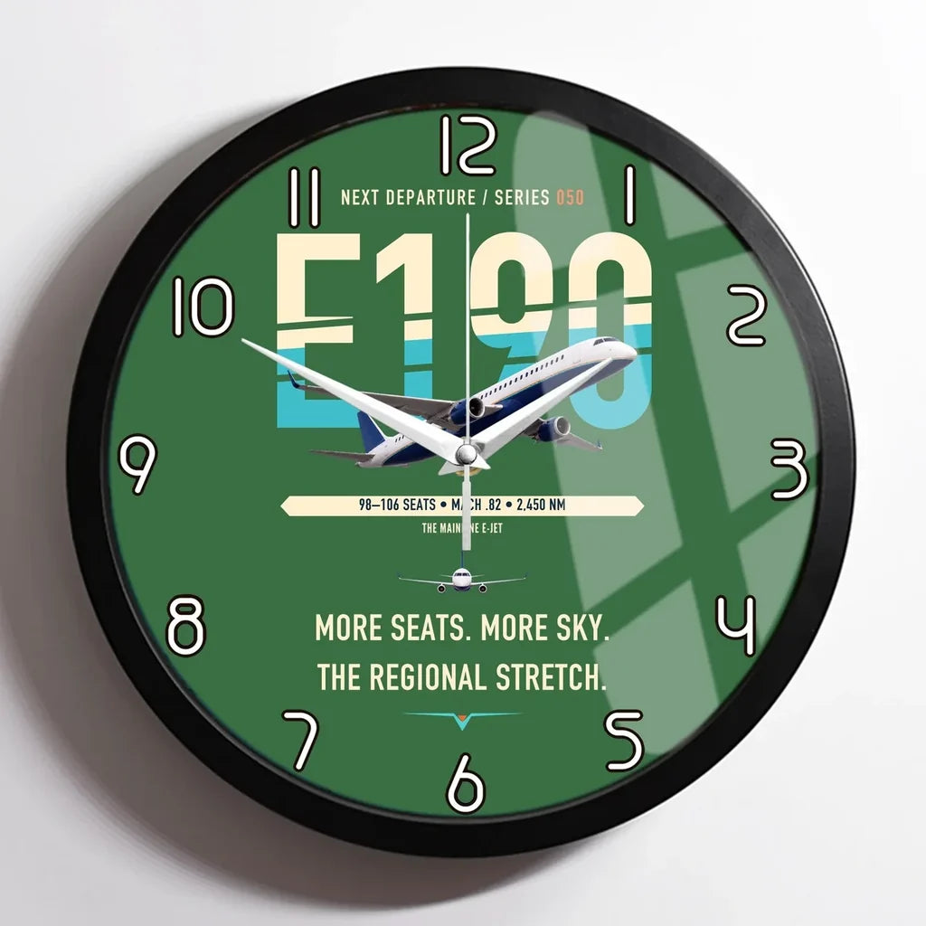 Embraer E190 design on green framed wall clock