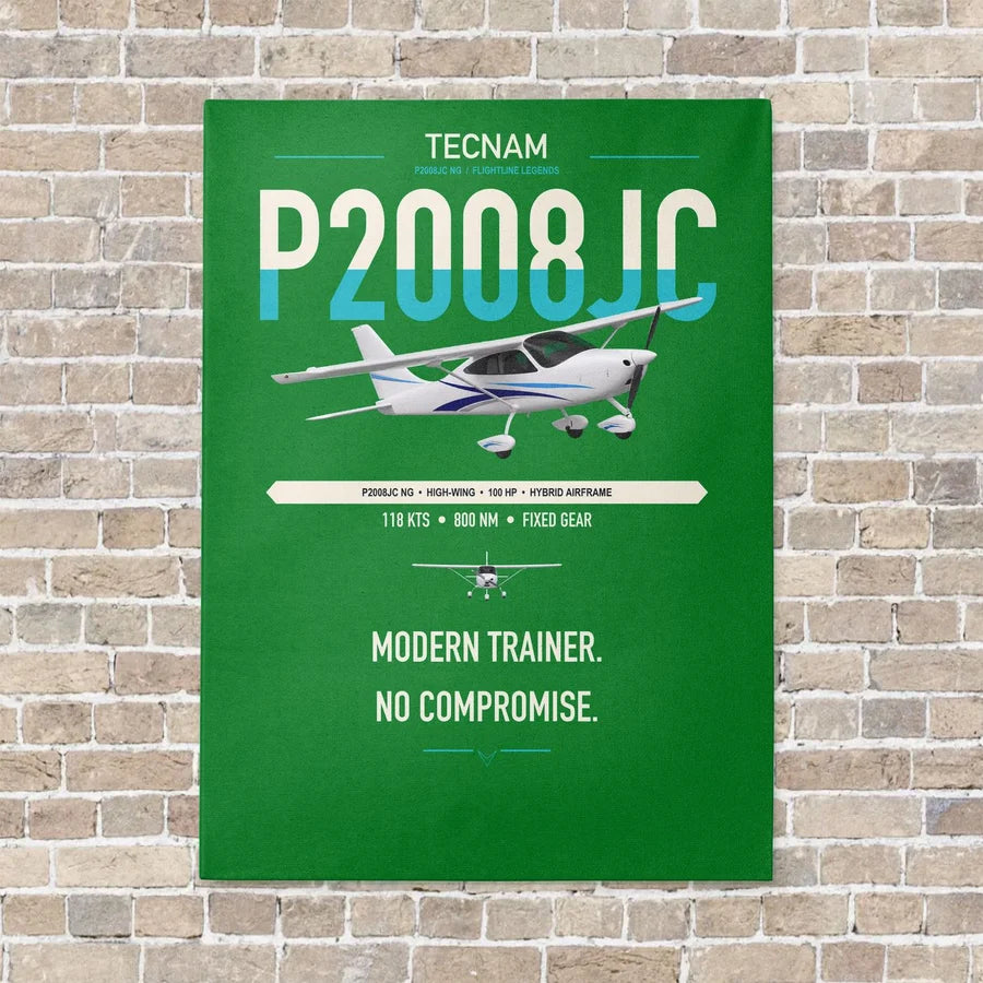 Tecnam P2008JC NG vertical canvas print - no frame - green background