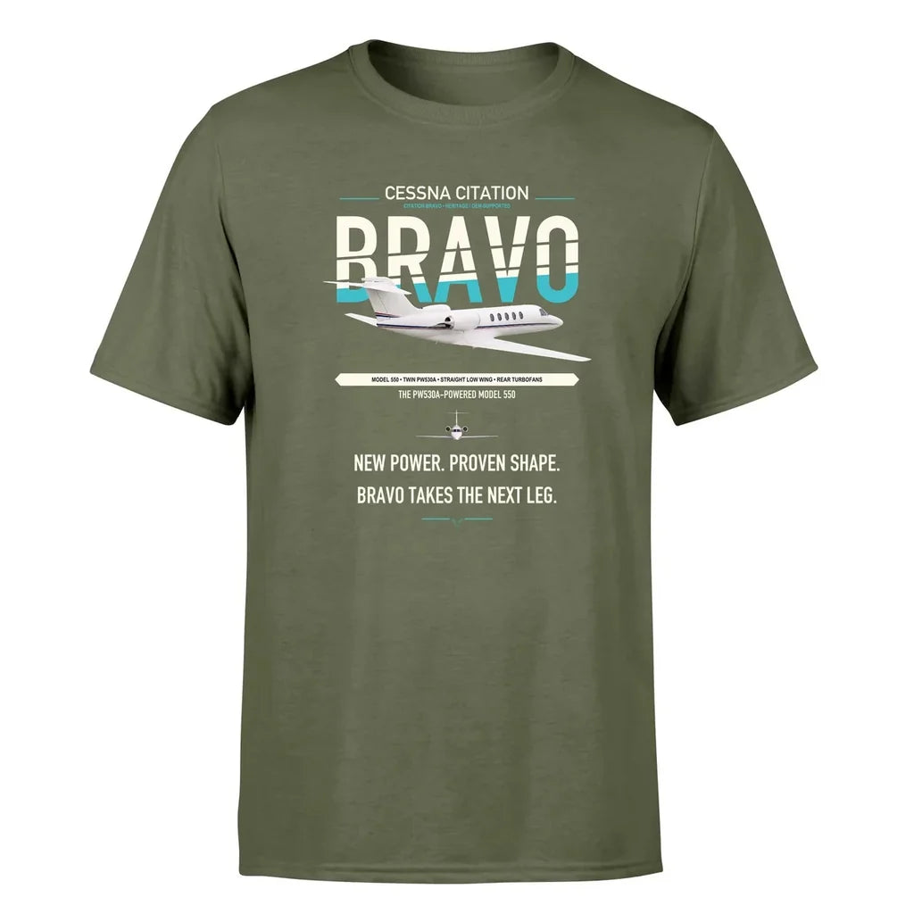 Cessna Citation Bravo design on green army double-side t-shirt, single-side print