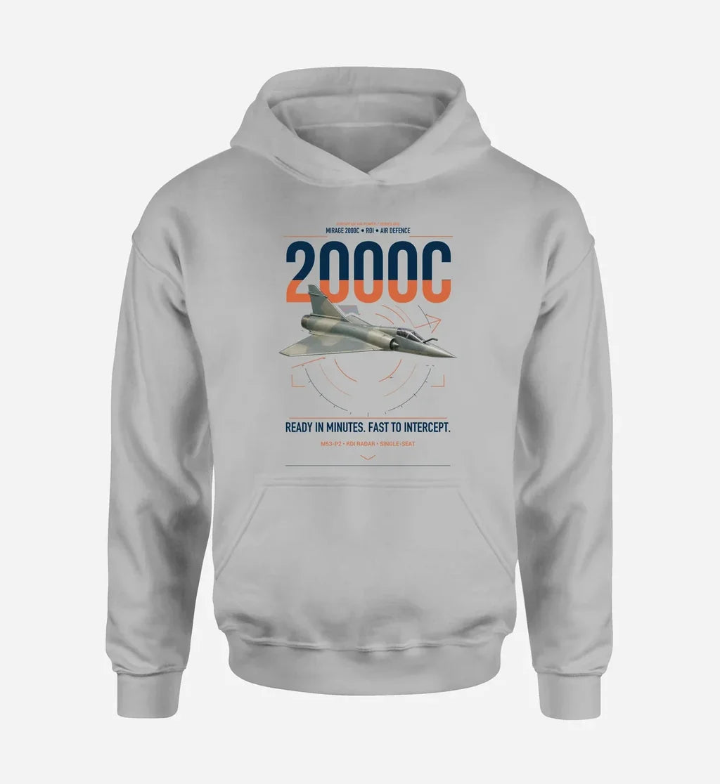 Dassault Mirage 2000C RDI design on light gray double-side hoodie, single-side print