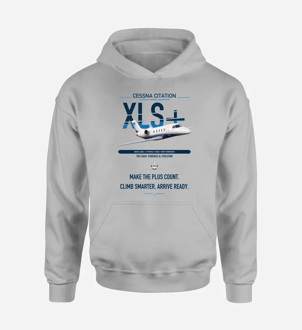 Cessna Citation XLSPlus design on light gray double-side hoodie, single-side print