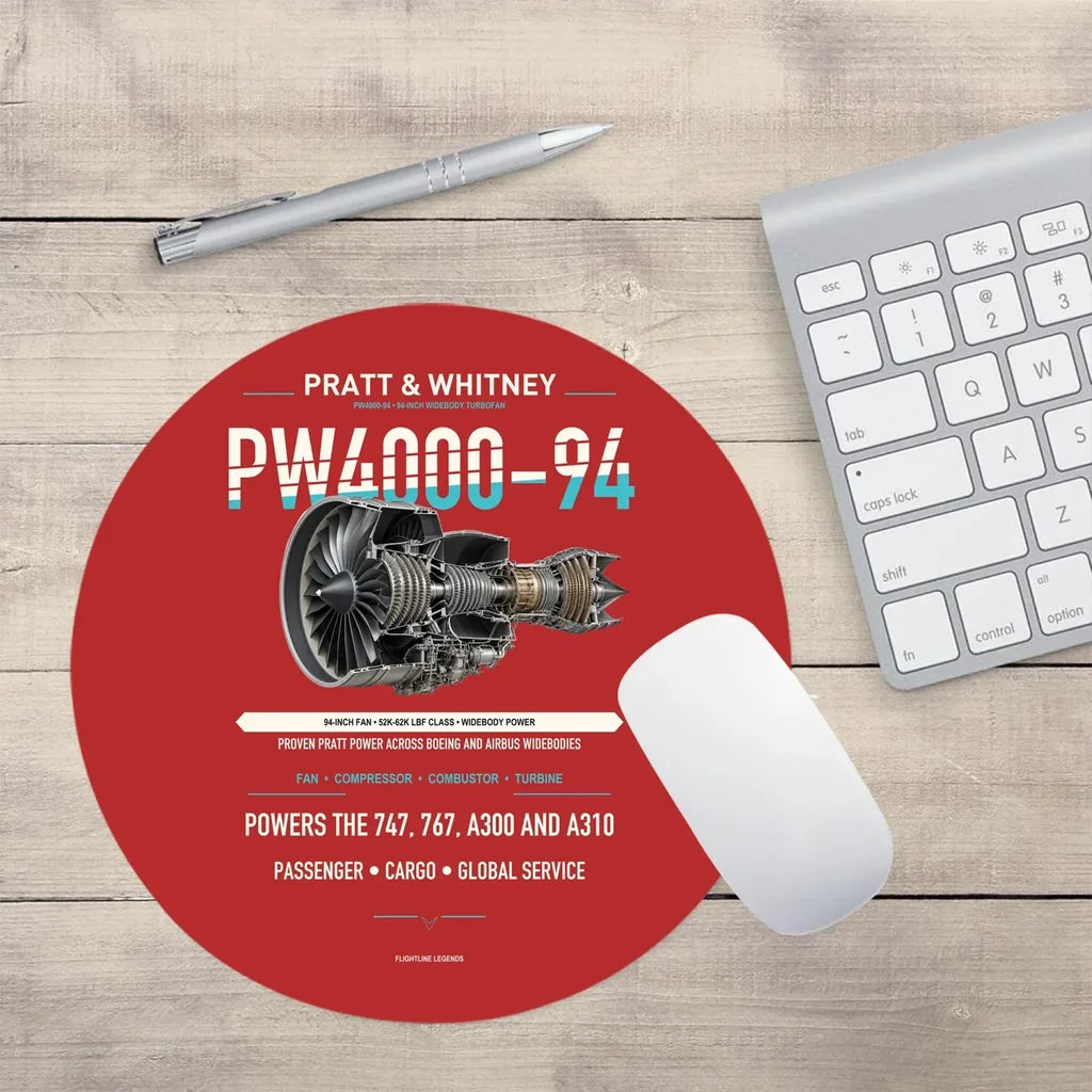 PW4000-94 design on red round mouse pad