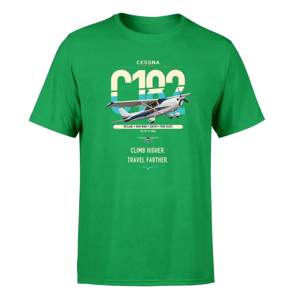 Cessna 182 Skylane design on green t-shirt, single-side print