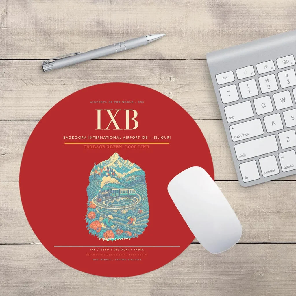 Bagdogra International Airport (IXB) design on red round mouse pad