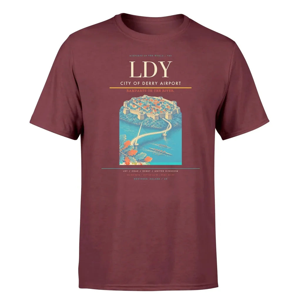 City of Derry Airport (LDY) T-Shirt single-side front print in Dark Red | city-of-derry-airport-ldy-double-side-t-shirt