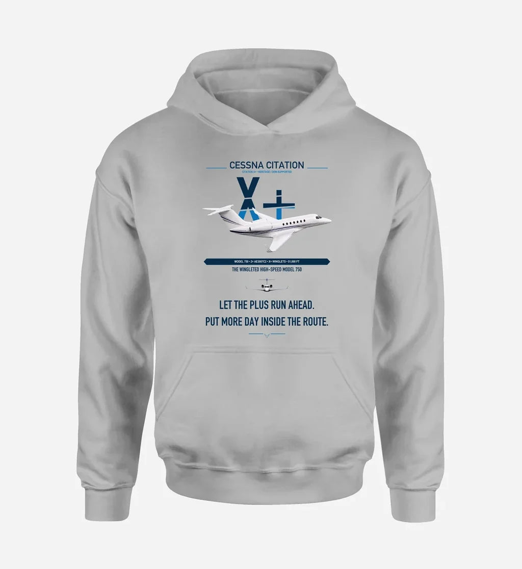 Cessna Citation X+ design on light gray double-side hoodie, single-side print