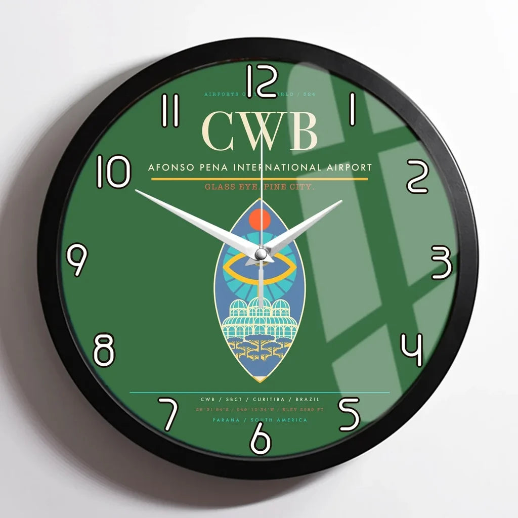 Afonso Pena International Airport (CWB) design on green framed wall clock