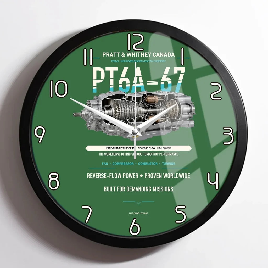 PT6A-67 design on green framed wall clock