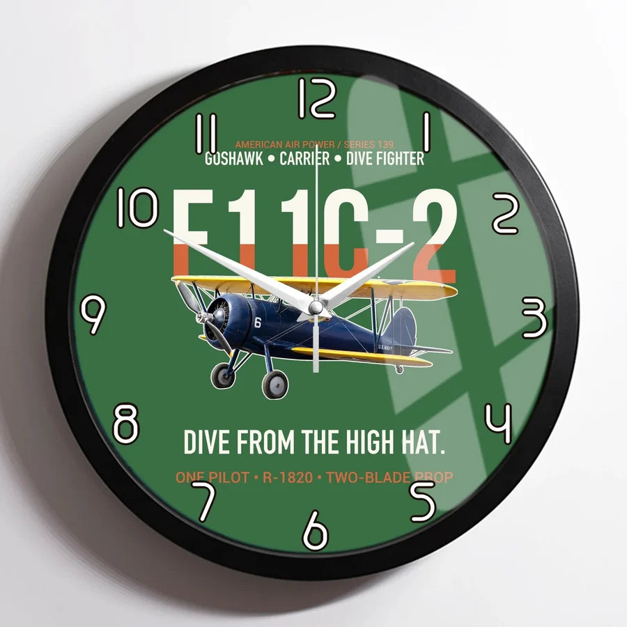 F11C-2 Goshawk Dive from the High Hat design on green framed wall clock