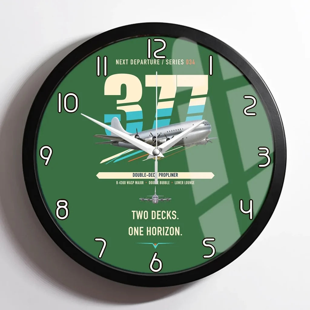 Boeing 377 Stratocruiser design on green framed wall clock