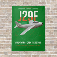 Thumbnail for Saab J 29F Tunnan vertical canvas print - no frame - green background