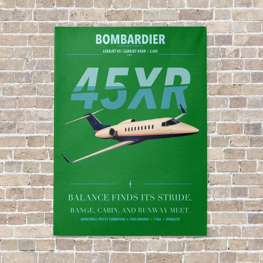 Bombardier Learjet 45XR vertical canvas print - no frame - green background