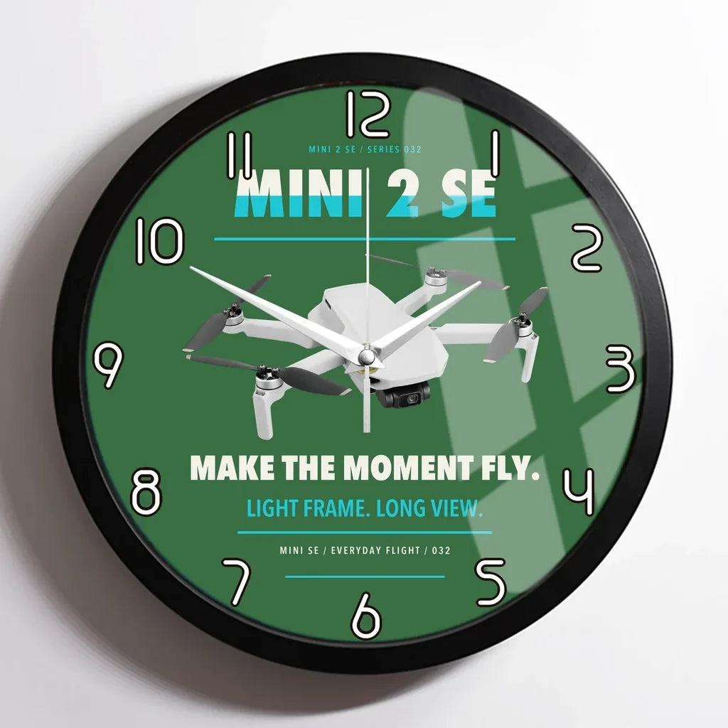 DJI Mini 2 SE design on green framed wall clock