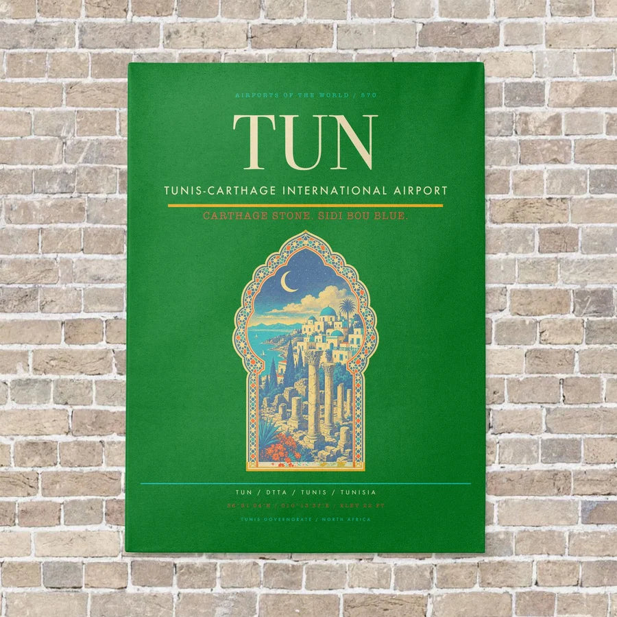 Tunis-Carthage International Airport TUN vertical canvas print - no frame - green background