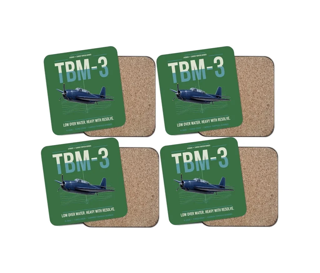 TBM-3 Avenger design on green 4 pieces set coaster