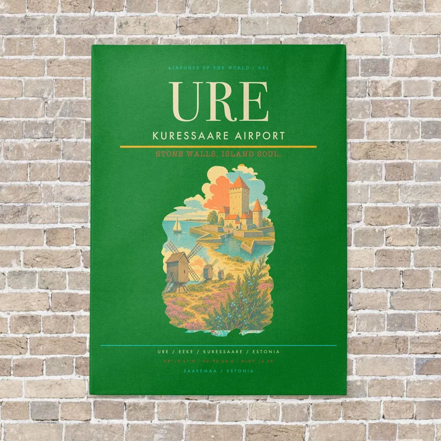 Kuressaare Airport URE vertical canvas print - no frame - green background