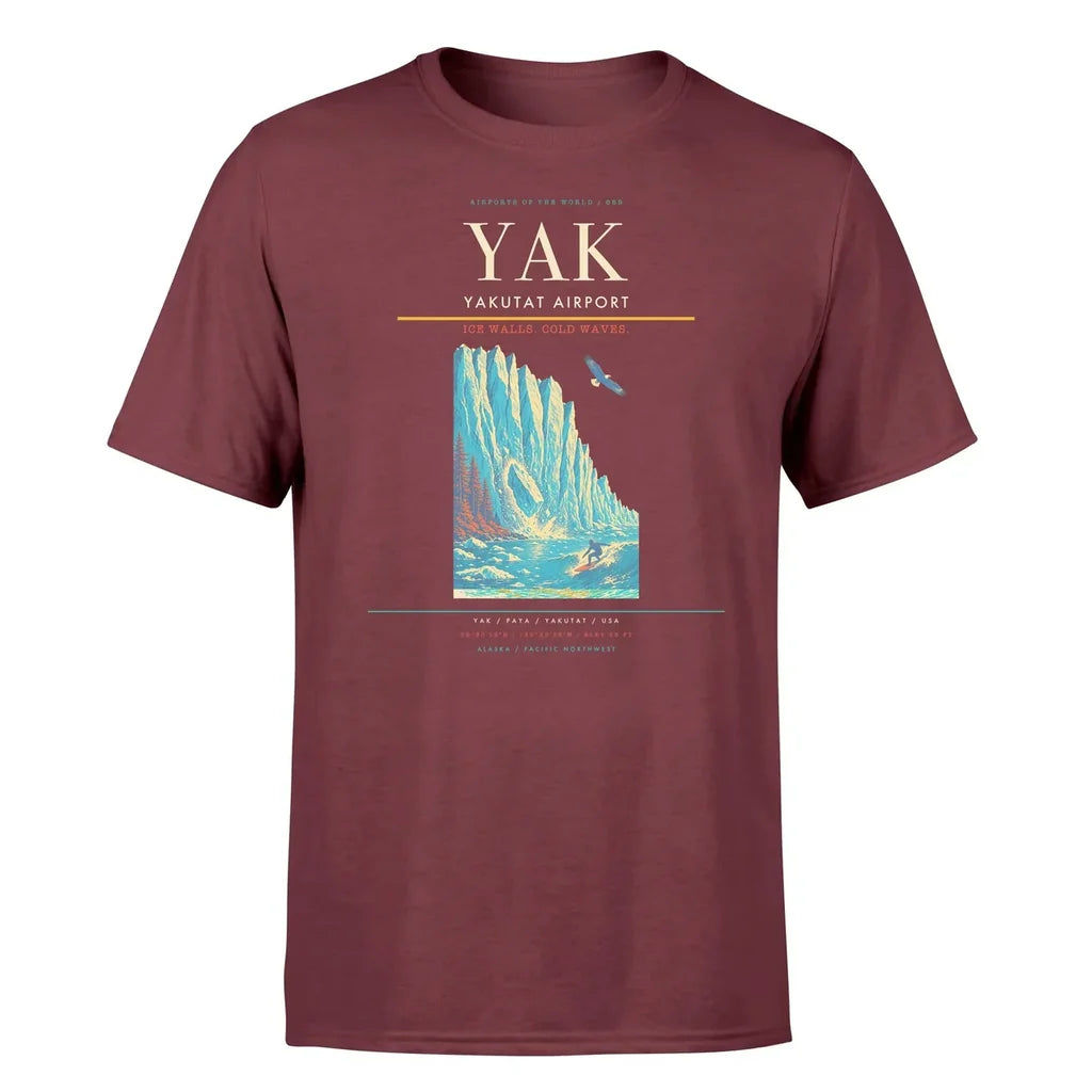 Yakutat Airport (YAK) T-Shirt single-side front print in Dark Red | yakutat-airport-yak-double-side-t-shirt