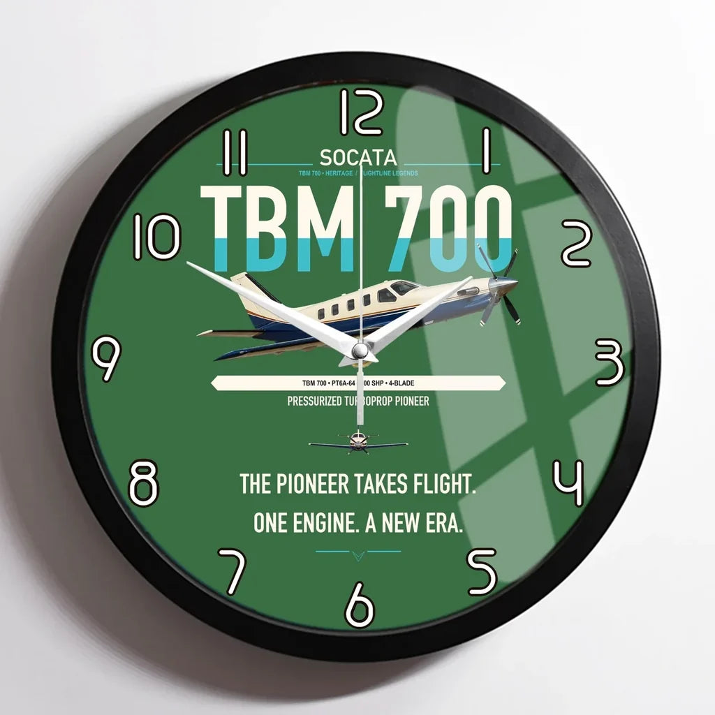 Socata TBM 700 design on green framed wall clock