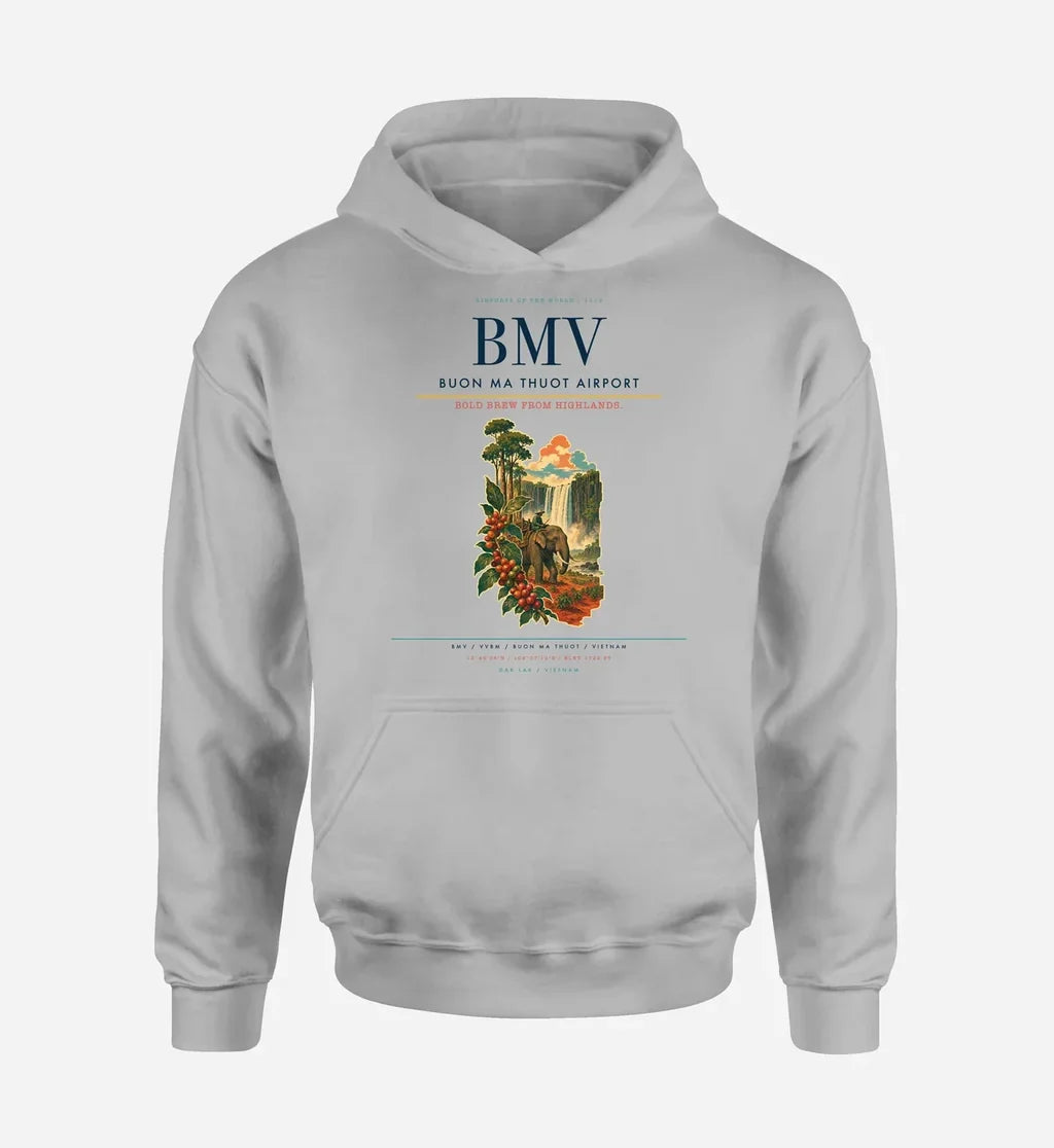 Buon Ma Thuot Airport (BMV) design on light gray hoodie single-side print