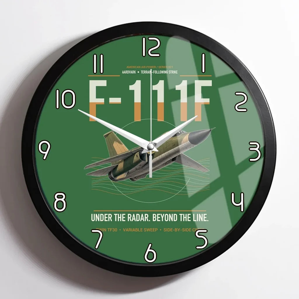 F-111F Aardvark design on green framed wall clock