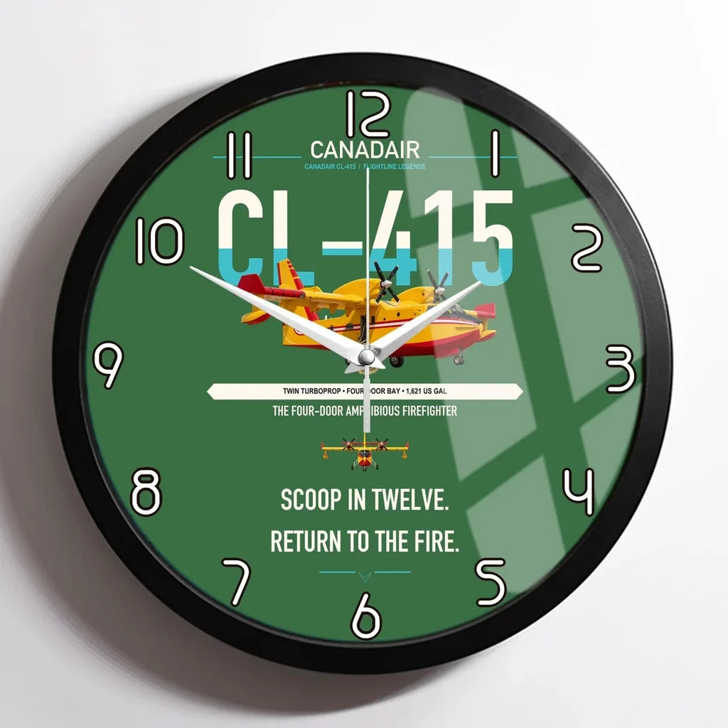 Canadair CL-415 design on green framed wall clock