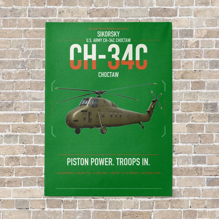 Sikorsky CH-34C Choctaw vertical canvas print - no frame - green background