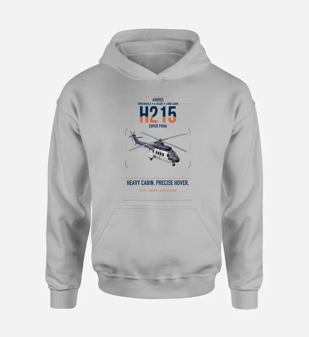 Airbus H215 design on light gray double-side hoodie, single-side print