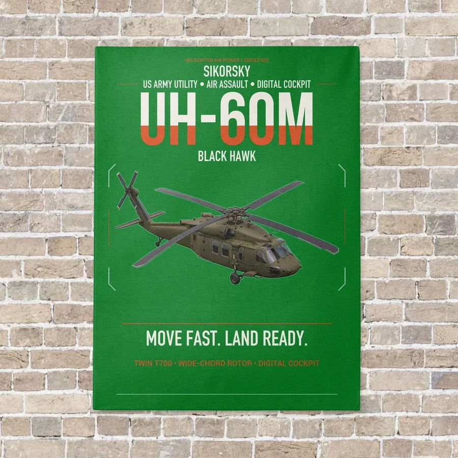 Sikorsky UH-60M Black Hawk vertical canvas print - no frame - green background