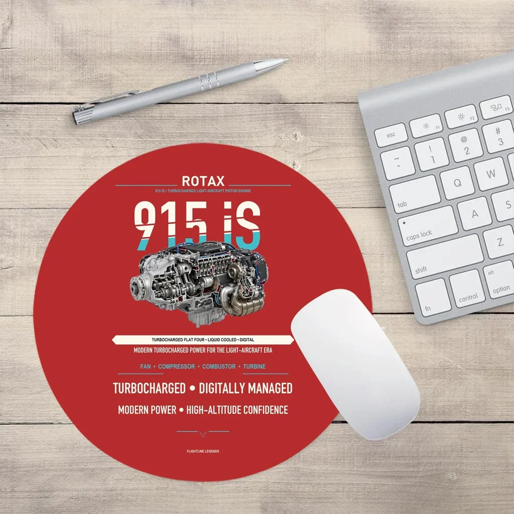 915 iS design on red round mouse pad