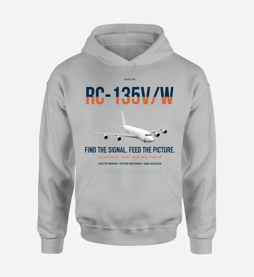 RC-135V W Rivet Joint design on light gray double-side hoodie, single-side print