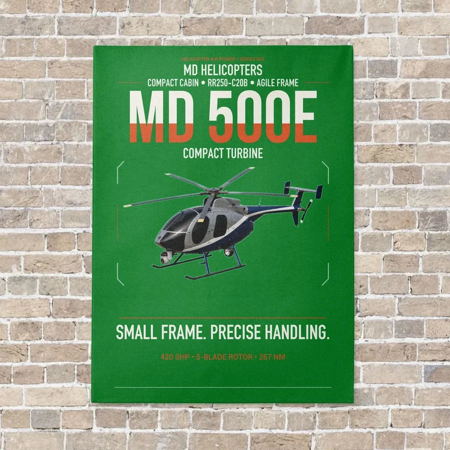 MD Helicopters MD 500E vertical canvas print - no frame - green background